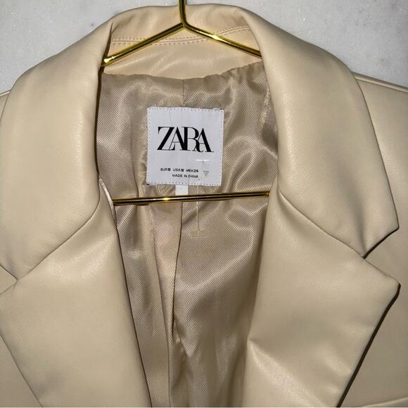 New Zara Beige Cream Oversized Faux Leather Boxy One Button Blazer - Picture 13 of 14